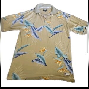 Tommy Bahama Vintage Mens Green Birds Of Paradise Polo Shirt M